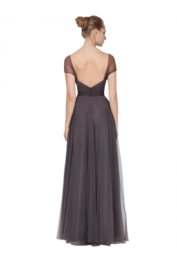 Pewter Tulle Sweetheart Long Cap Sleeves Bridesmaid Dress Toowoomba