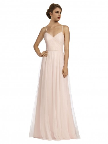 Pink Tulle Spaghetti Straps Long Sleeveless Bridesmaid Dress Toowoomba