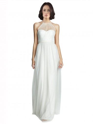 White Tulle Halter Neck Long Sleeveless Bridesmaid Dress Toowoomba