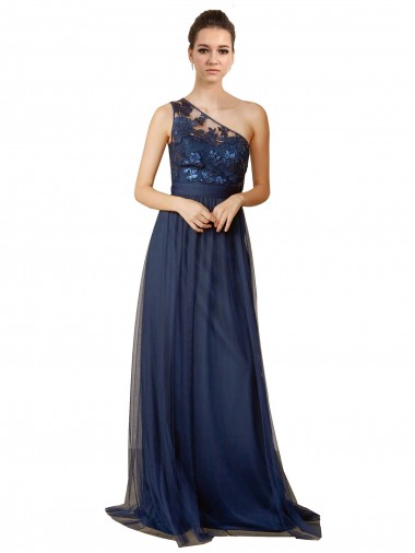 Tulle One Shoulder Sweep Train Sleeveless Bridesmaid Dress Toowoomba