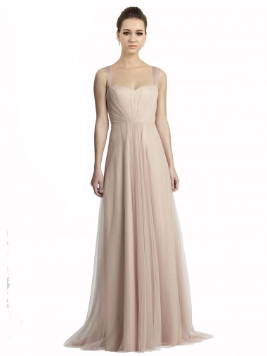 Tulle Square Neck Long Sleeveless Bridesmaid Evening Dress Toowoomba