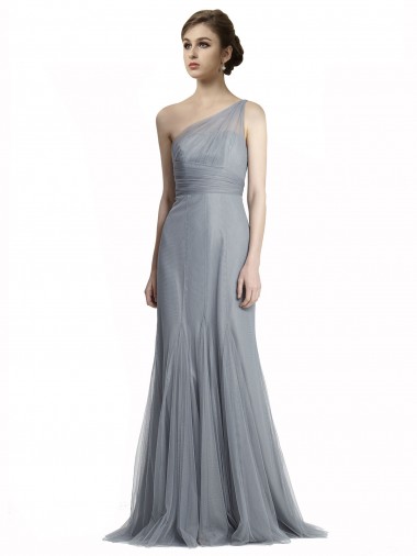 Slate Grey Tulle One Shoulder Long Sleeveless Bridesmaid Dress Toowoomba