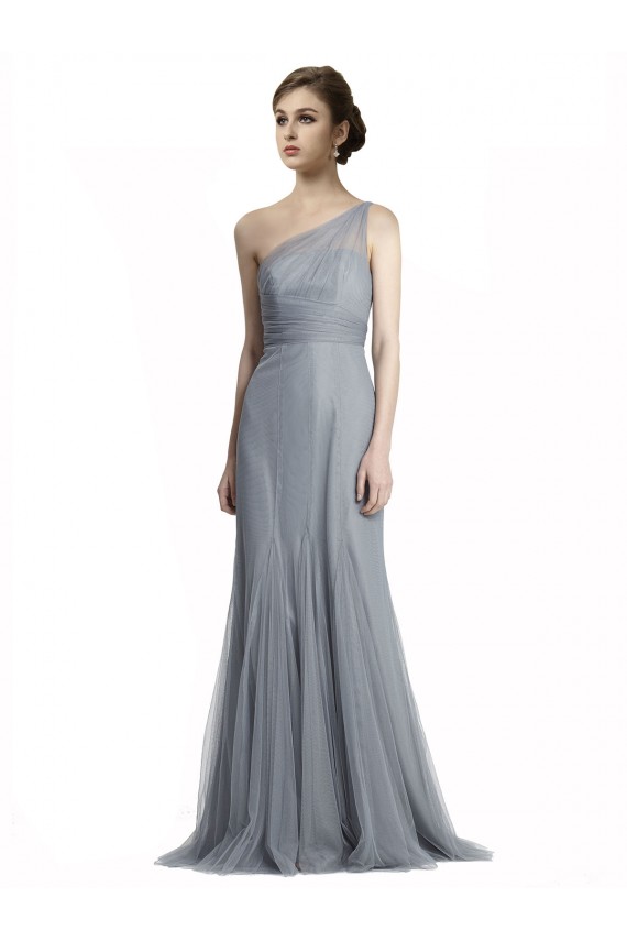 Slate Grey Tulle One Shoulder Long Sleeveless Bridesmaid Dress Toowoomba