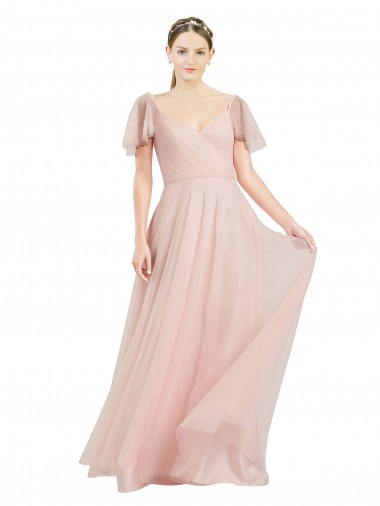 Tulle V-Neck Long Flutter Sleeves Formal Dress / Bridesmaid Dress Toowoomba