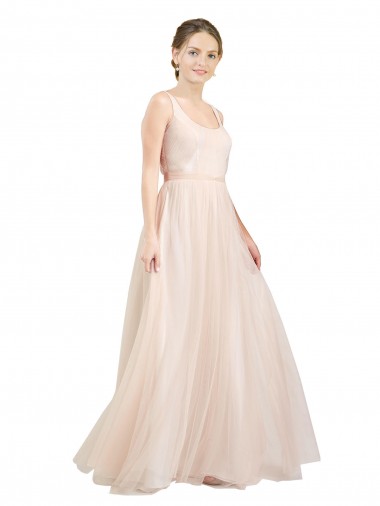 Open Back Tulle Scoop Neck Long Sleeveless Semi Formal Evening Dress / Bridesmaid Dress Toowoomba