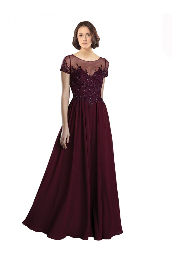 Tulle & Soft Chiffon Jewel Neck Long Cap Sleeves Bridesmaid Dress Toowoomba