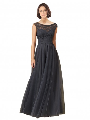 Tulle & Lace Bateau Neck Long Cap Sleeves Bridesmaid Dress Toowoomba