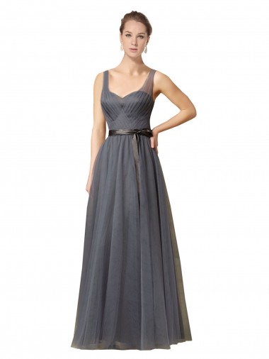 V-Back Slate Grey Tulle Sweetheart Long Sleeveless Formal Dress / Bridesmaid Dress Toowoomba