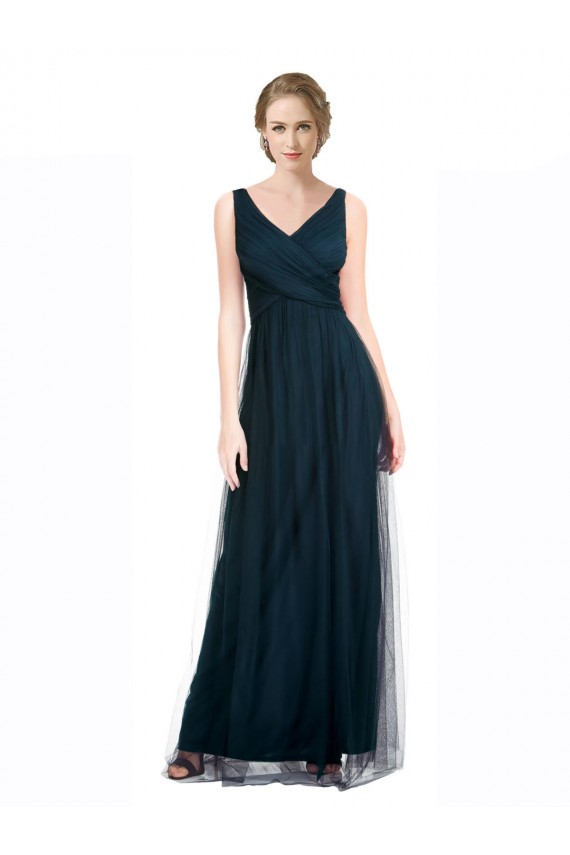 Blue Tulle V-Neck Long Sleeveless Bridesmaid Dress Toowoomba