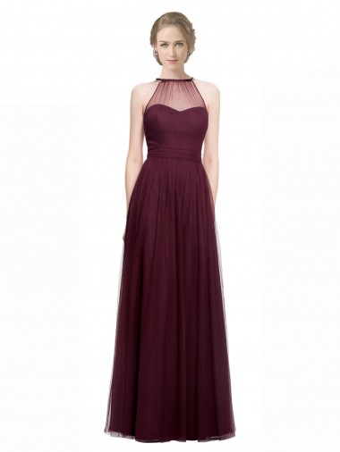Red Tulle Halter Neck Long Sleeveless Bridesmaid Dress Toowoomba