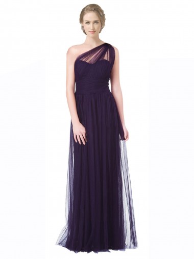 Plum Tulle One Shoulder Long Sleeveless Bridesmaid Dress Toowoomba