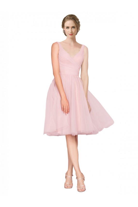 Tulle V-Neck Knee Length Sleeveless Bridesmaid Gown Toowoomba