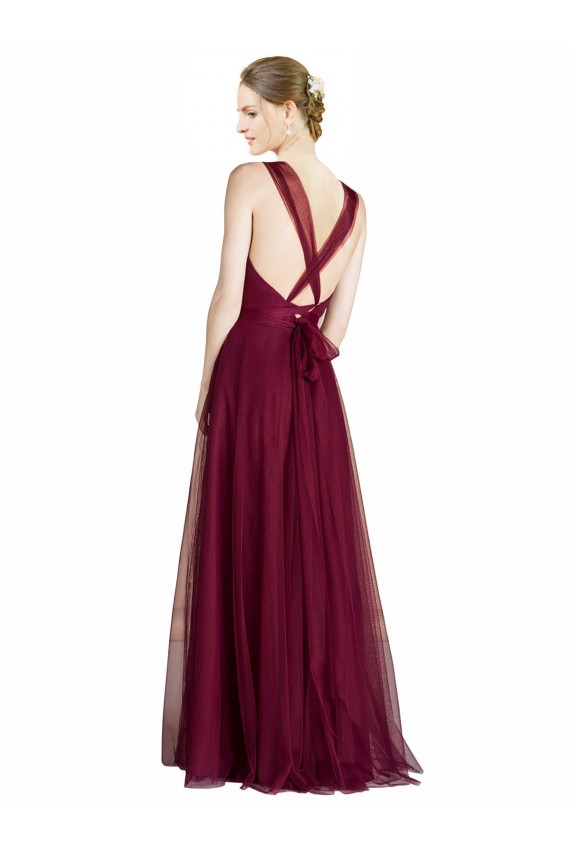 Open Back Tulle V-Neck Long Sleeveless Bridesmaid Dress Toowoomba