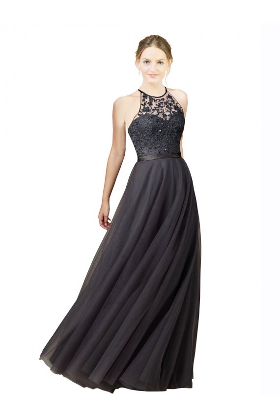 Open Back Tulle & Lace Sweetheart Long Sleeveless Bridesmaid Dress Toowoomba