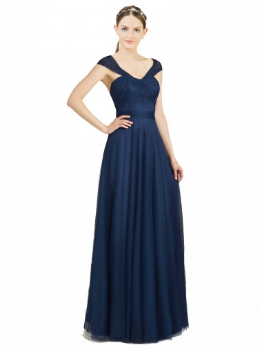Low Back Tulle V-Neck Long Sleeveless Bridesmaid Dress Toowoomba