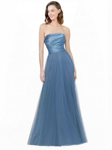 Low Back Satin & Tulle Strapless Long Sleeveless Bridesmaid Dress Toowoomba