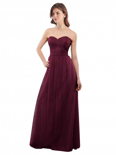 Low Back Burgundy Tulle Sweetheart Long Sleeveless Bridesmaid Dress Toowoomba