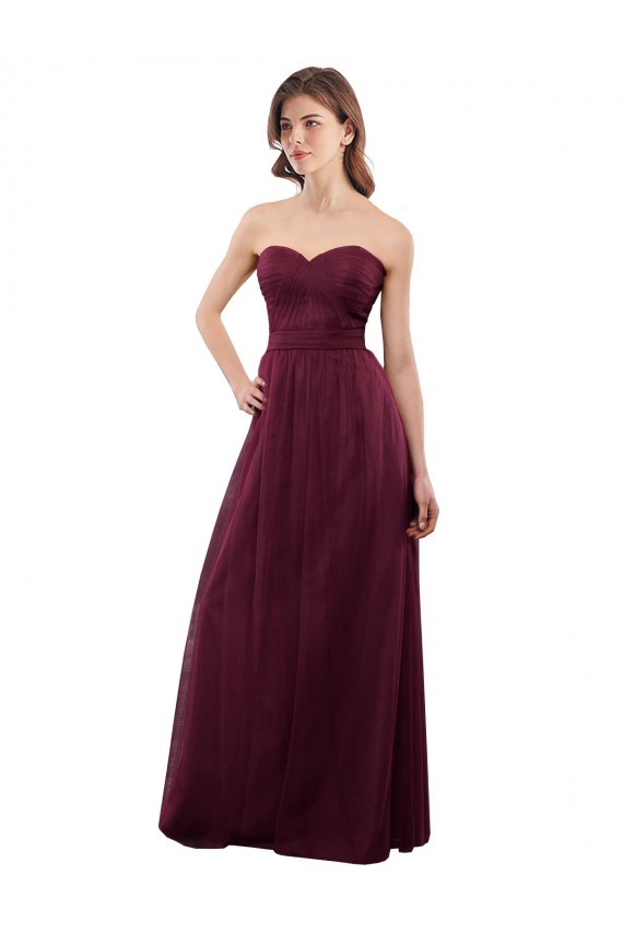 Low Back Burgundy Tulle Sweetheart Long Sleeveless Bridesmaid Dress Toowoomba