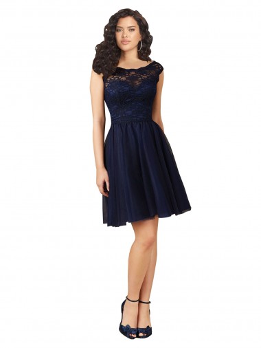 V-Back Tulle & Lace Bateau Neck Knee Length Sleeveless Bridesmaid Dress Toowoomba