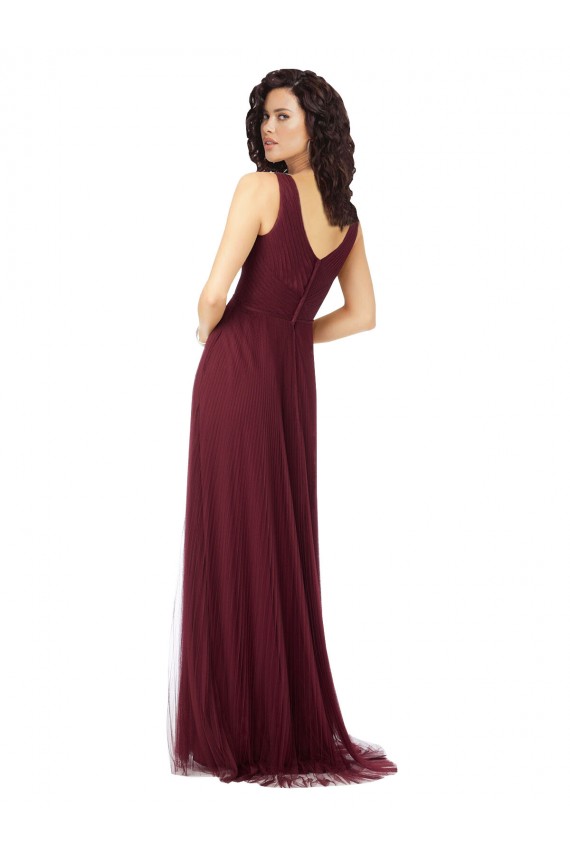 Burgundy Gold Tulle V-Neck Long Sleeveless Bridesmaid Dress Toowoomba