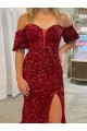 Velvet Sequin Off the Shoulder Court Train Short Sleeves Prom Dress / Evening Dress Toowoomba