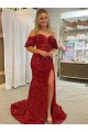 Velvet Sequin Off the Shoulder Court Train Short Sleeves Prom Dress / Evening Dress Toowoomba