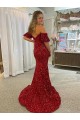Velvet Sequin Off the Shoulder Court Train Short Sleeves Prom Dress / Evening Dress Toowoomba