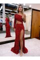 Velvet Sequin One Shoulder Sweep Train Long Sleeves Evening Dress Toowoomba
