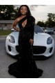 Velvet Sequin One Shoulder Sweep Train Long Sleeves Prom Dress Toowoomba