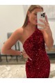 Velvet Sequin One Shoulder Sweep Train Sleeveless Prom Dress Toowoomba