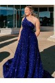 Velvet Sequin One Shoulder Sweep Train Sleeveless Prom Dress / Evening Gown Toowoomba