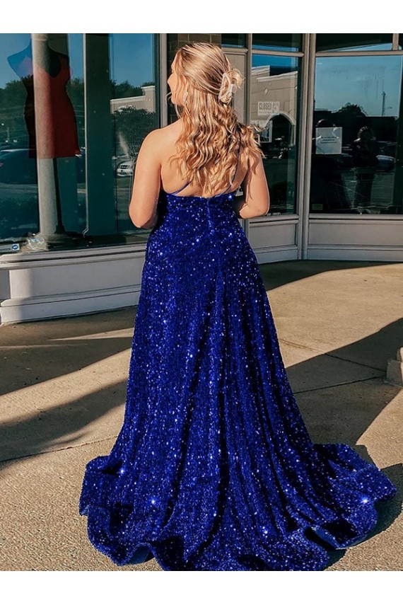Velvet Sequin One Shoulder Sweep Train Sleeveless Prom Dress / Evening Gown Toowoomba