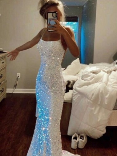 Velvet Sequin Spaghetti Straps Sweep Train Sleeveless Evening Dress Toowoomba