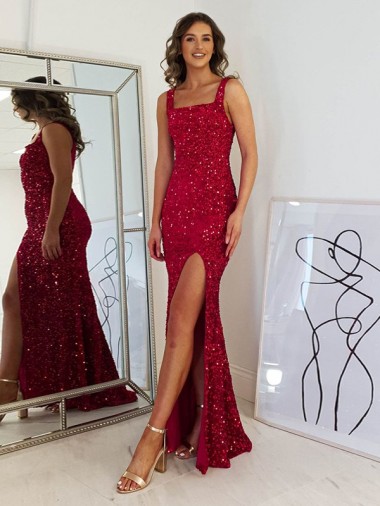 Velvet Sequin Square Neck Long Sleeveless Prom Dress Toowoomba