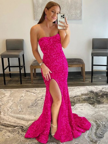 Fuchsia Velvet Sequin Strapless Sweep Train Sleeveless Prom Dress Toowoomba