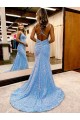 Velvet Sequin V-Neck Sweep Train Sleeveless Evening Gown Toowoomba