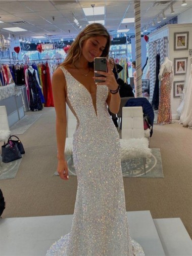 Velvet Sequin V-Neck Sweep Train Sleeveless Prom Dresses Toowoomba