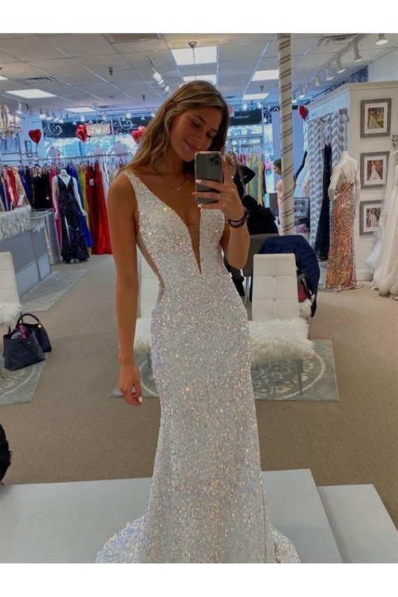 Velvet Sequin V-Neck Sweep Train Sleeveless Prom Dresses Toowoomba