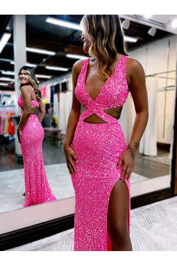 Velvet Sequin V-Neck Long Sweep Train Sleeveless Evening Dress Toowoomba