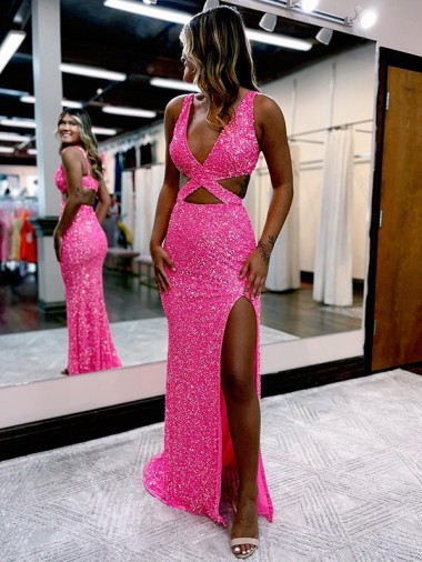 Velvet Sequin V-Neck Long Sweep Train Sleeveless Evening Dress Toowoomba