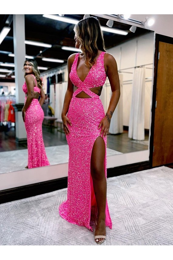 Velvet Sequin V-Neck Long Sweep Train Sleeveless Evening Dress Toowoomba
