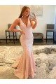 Velvet Sequin V-Neck Sweep Train Sleeveless Evening Dress Toowoomba
