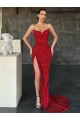 Red Velvet Sequin V-Neck Sweep Train Sleeveless Evening Gown / Prom Dress Toowoomba