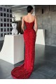 Red Velvet Sequin V-Neck Sweep Train Sleeveless Evening Gown / Prom Dress Toowoomba