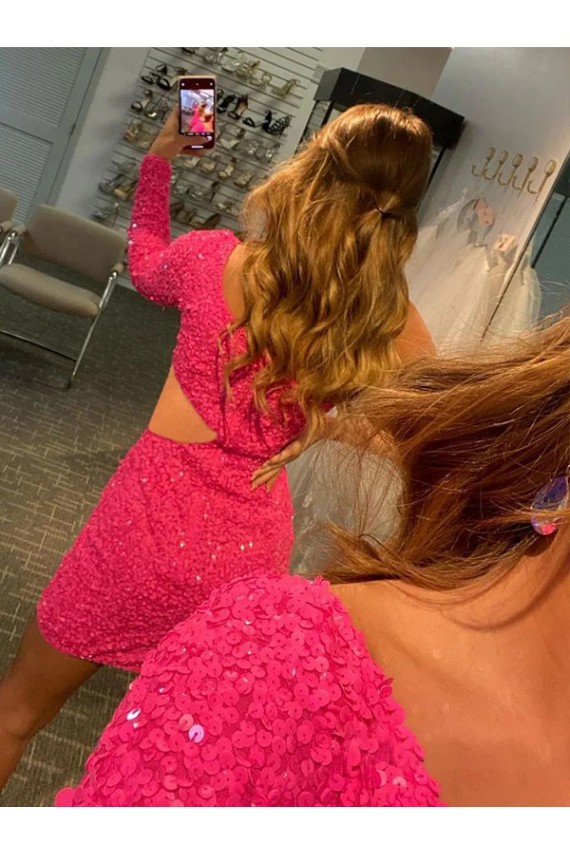 Velvet Sequin One Shoulder Short Long Sleeves Evening Gowns Toowoomba