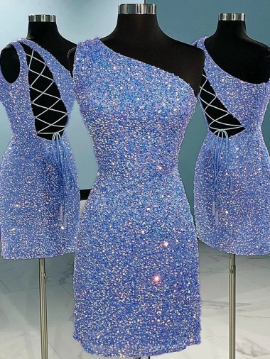 Velvet Sequin One Shoulder Short Sleeveless Prom Dress Toowoomba