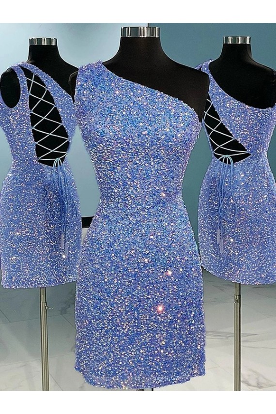 Velvet Sequin One Shoulder Short Sleeveless Prom Dress Toowoomba