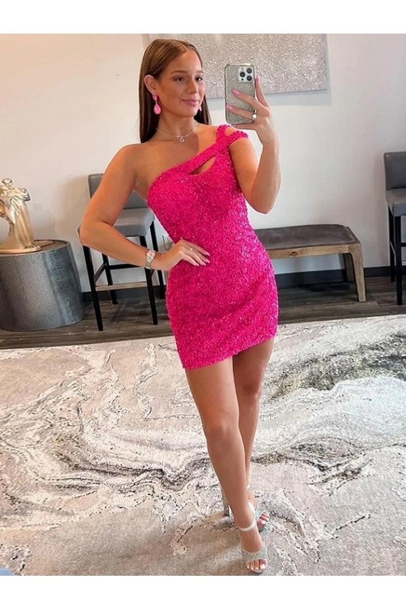 Velvet Sequin One Shoulder Short Sleeveless Prom Dresses Toowoomba