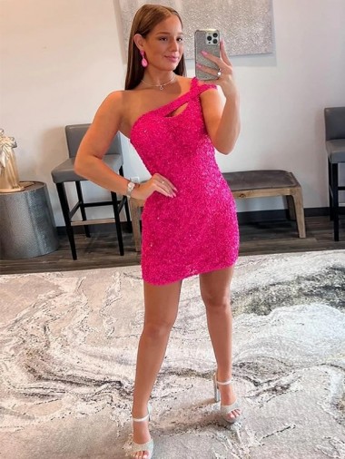 Velvet Sequin One Shoulder Short Sleeveless Prom Dresses Toowoomba