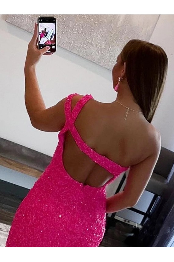 Velvet Sequin One Shoulder Short Sleeveless Prom Dresses Toowoomba